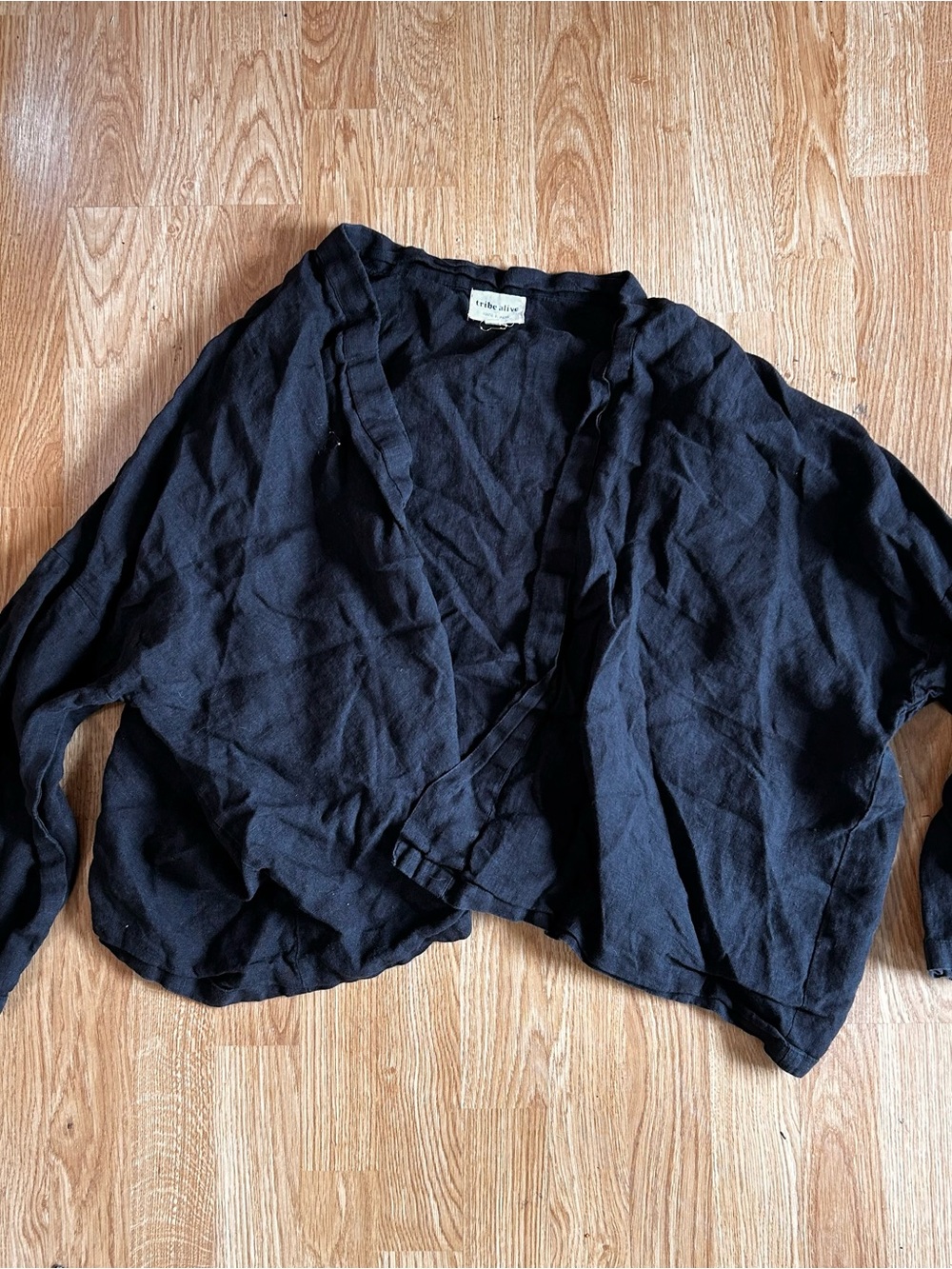 tribe alive Black Cropped Open-Front Linen Jacket